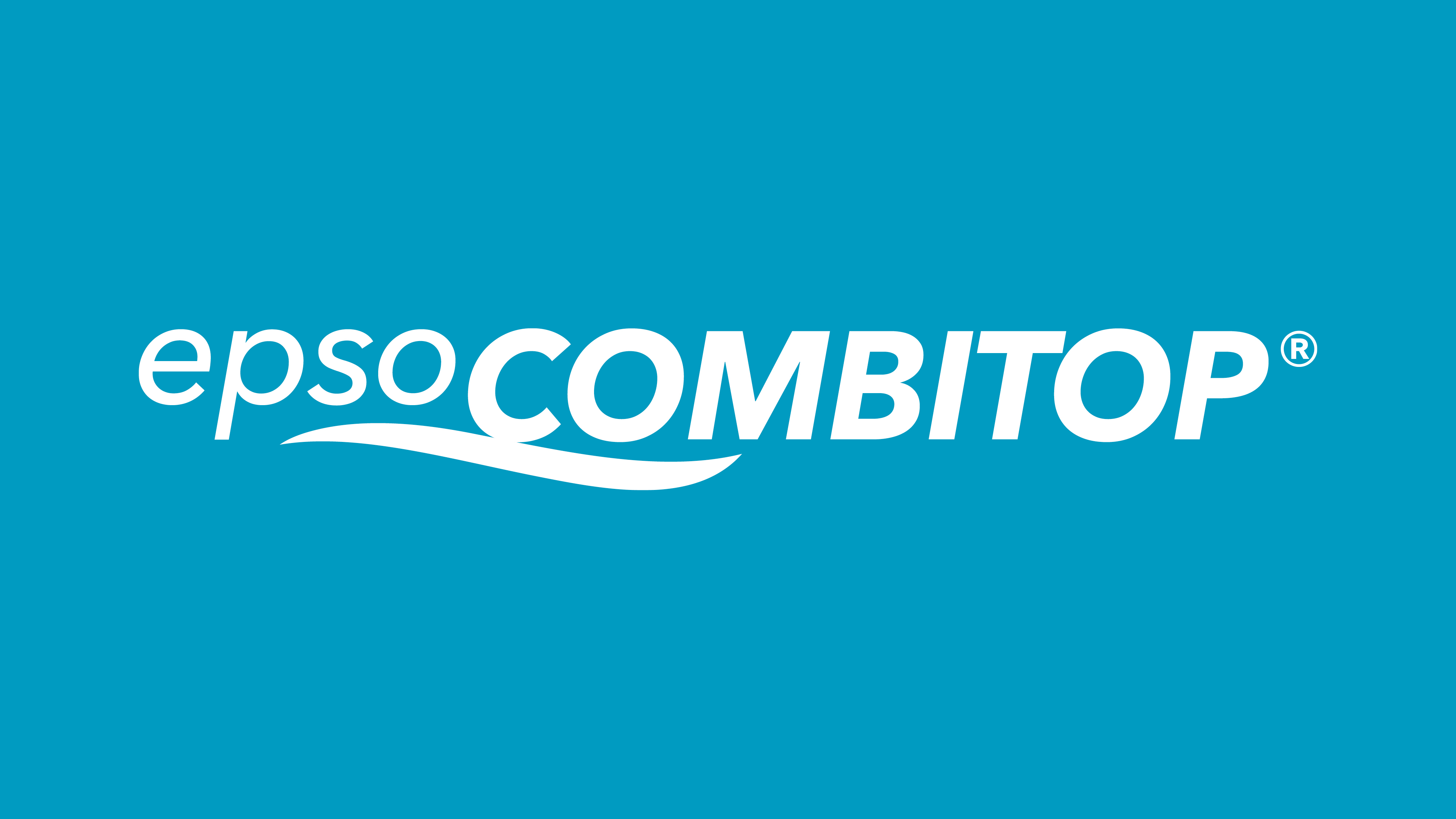 weißes epsoCOMBITOP Logo auf blauem Hintergrund
