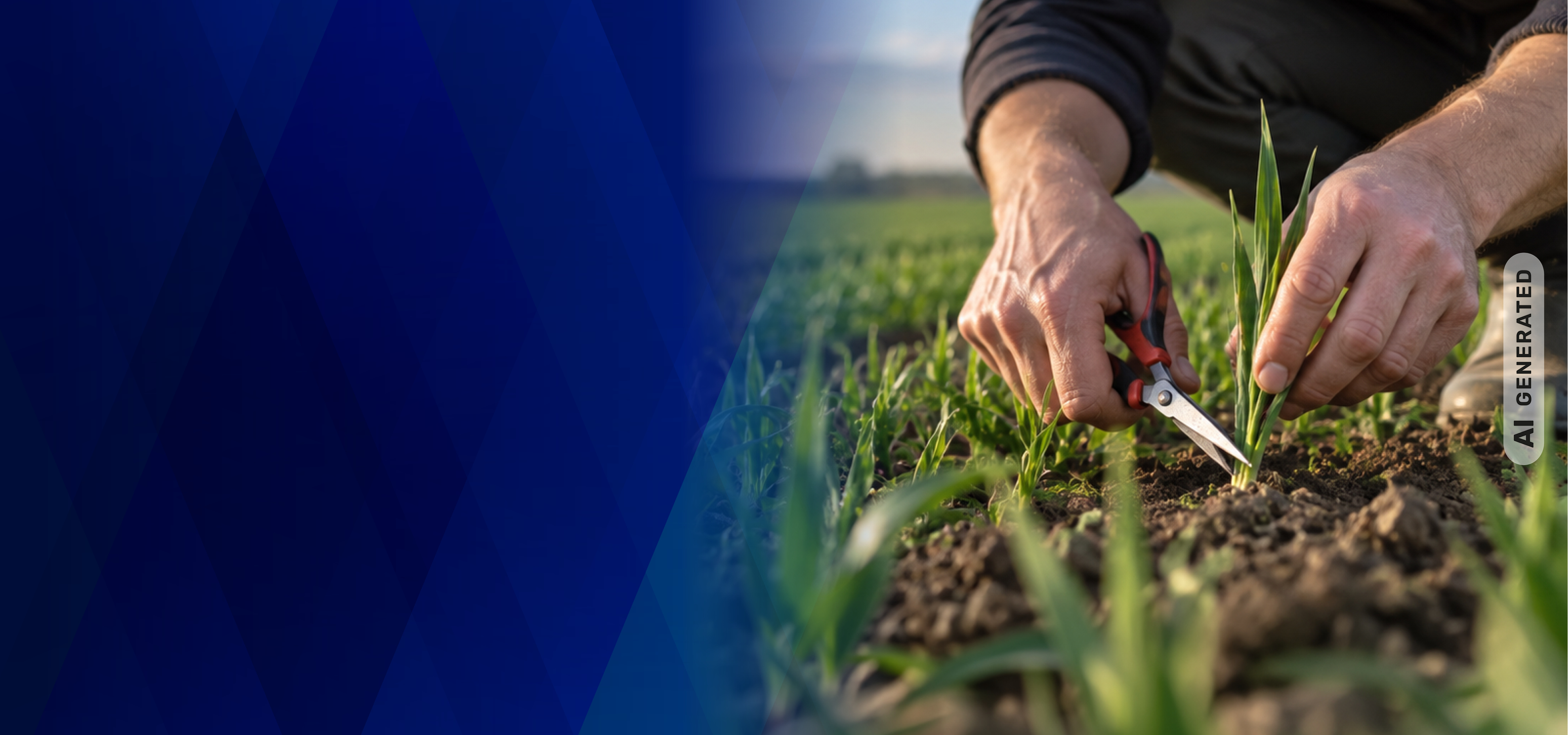 Landwirt schneidet auf einem Feld Pflanzenblätter für eine Pflanzenanalyse ab.