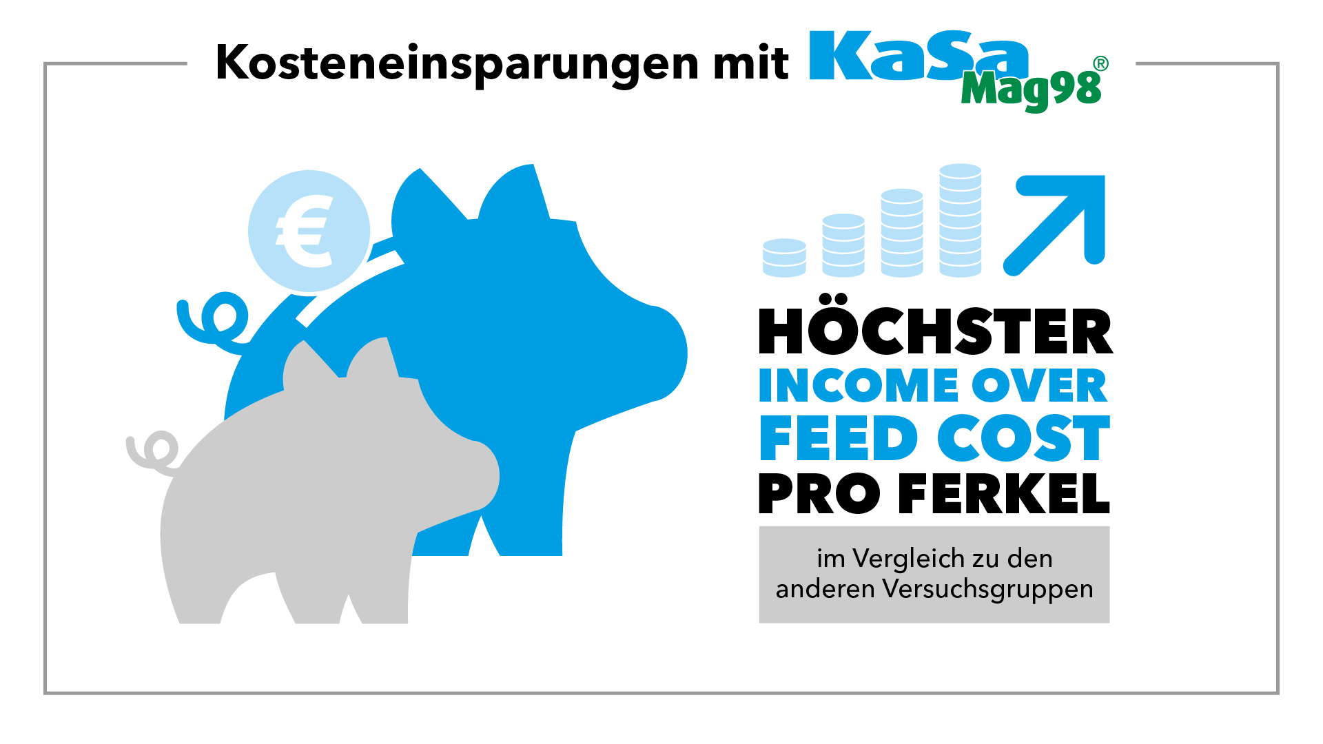 Kosteneinsparungen mit KaSa Mag98: Höchster Income Over Feed Cost pro Ferkel im Vergleich zu den anderen Vergleichsgruppen